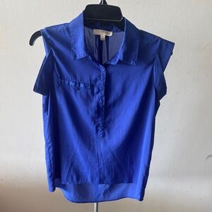 Kenar Cobalt Blue Sleeveless Collared Button-Placket Blouse